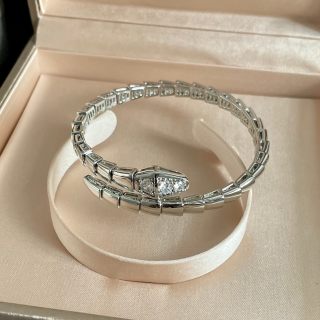 Bvlgari White Gold Crystal Open Cuff Bracelet – Elegant Luxury Jewelry
