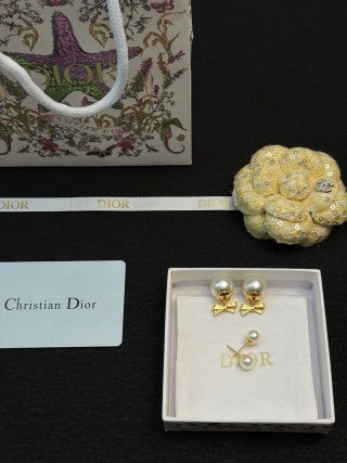 Dior Rosaline Pearl Bow Earrings