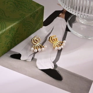 Gucci GG Pearl Drop Gold Stud Earrings