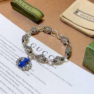 Gucci GG Floral Tiger Eye Charm Bracelet